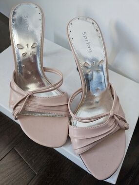 Women's Blush Pink Slip-On Heeled Sandals